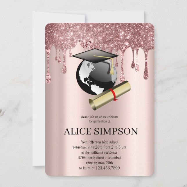 Invitation Moderne Rose Gold Chic Minimaliste Graduation (Devant)
