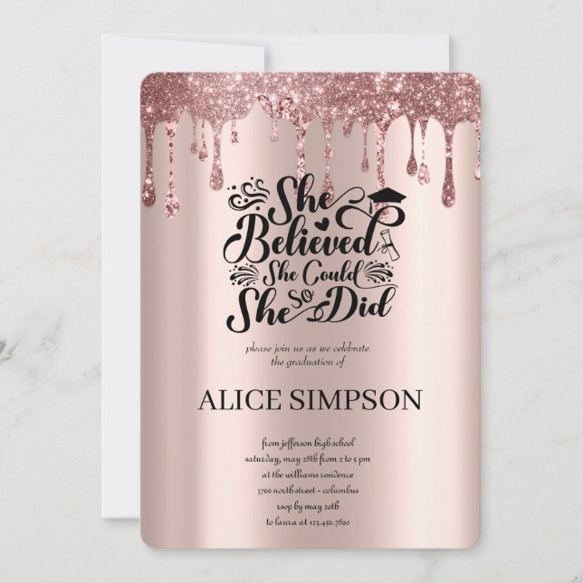 Invitation Moderne Rose Gold Chic Minimaliste Photo Graduatio (Devant)