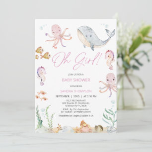 Invitation Moderne Rose Oh Girl sous le Baby shower de la mer