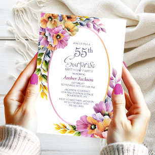 Invitation Moderne rose orange Floral Surprise 55e anniversai