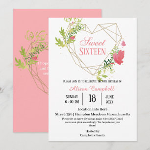 Invitation Moderne rose rose floral doux 16 Anniversaire
