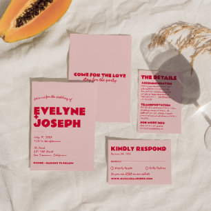 Invitation Moderne rose rouge rétro Gras Gros Mariage unique