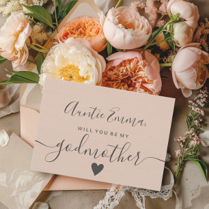 Invitation Moderne rose rousse être ma marraine baptême