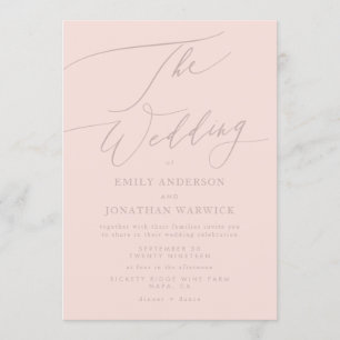 Invitation Moderne rose simple calligraphie Mariage