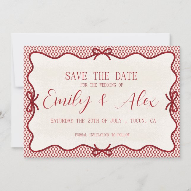 Invitation moderne rouge & crème save the date  (Devant)