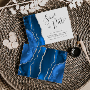 Invitation Moderne Royal Blue Silver Agate Enregistrer la car