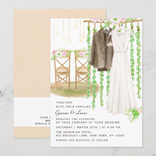 Invitation Moderne Rustique Aquarelle extérieure Mariage Flor
