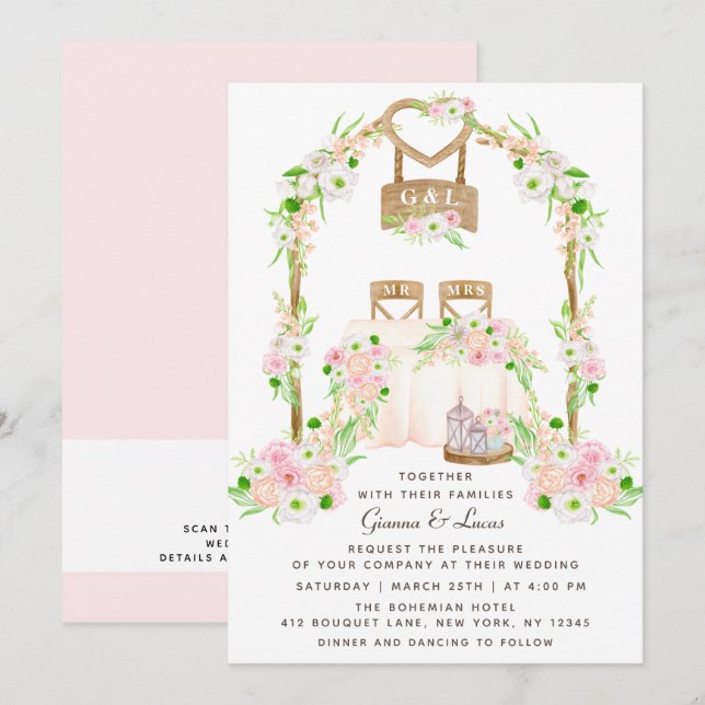 Invitation Moderne Rustique Aquarelle extérieure Mariage Flor (Devant / Derrière)