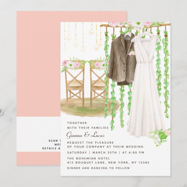 Invitation Moderne Rustique Aquarelle extérieure Mariage Flor (Devant / Derrière)