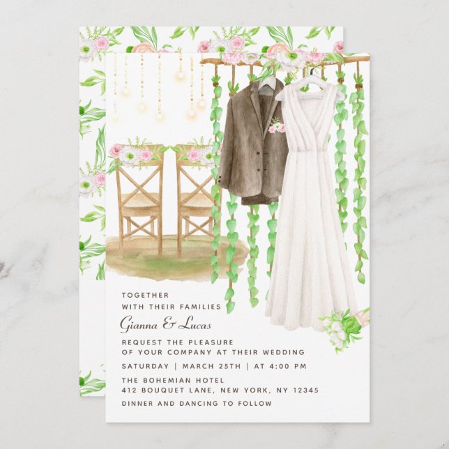 Invitation Moderne Rustique Aquarelle extérieure Mariage Flor (Devant / Derrière)