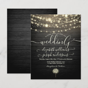 Invitation Moderne Rustique Bois & Lumières Blanches mariage