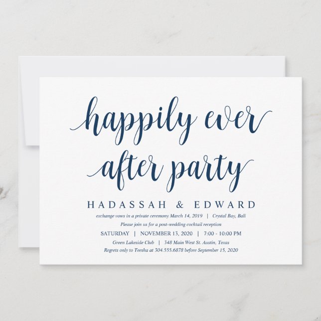 Invitation Moderne Rustique Cute Navy Bleu, Elopement Mariage (Devant)