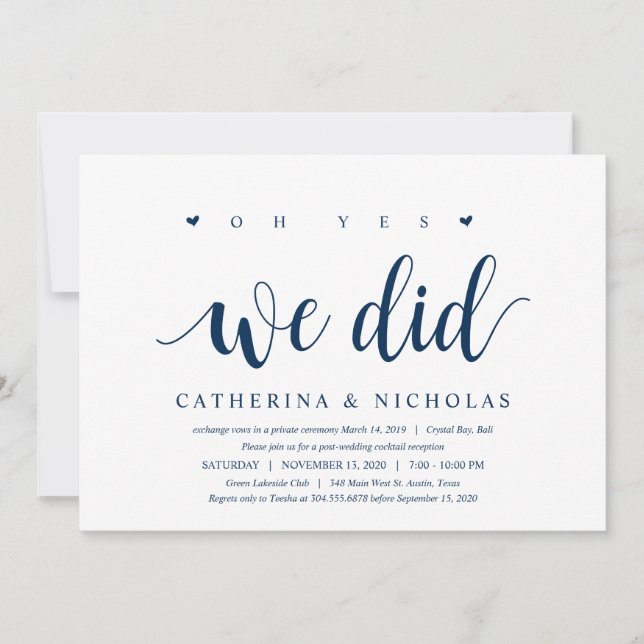 Invitation Moderne Rustique, Écriture Bleu Marine, Mariage en (Devant)