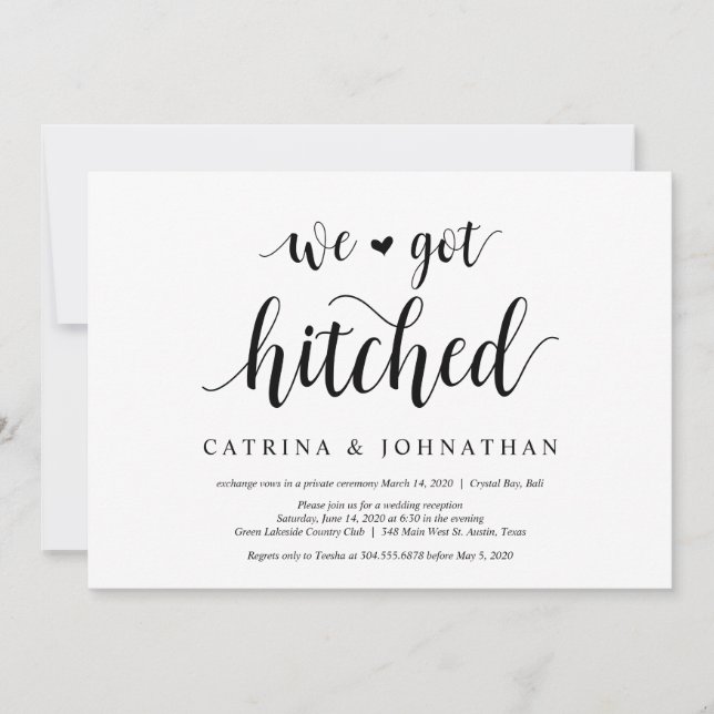 Invitation Moderne Rustique, Écriture noire, Mariage en fuite (Devant)
