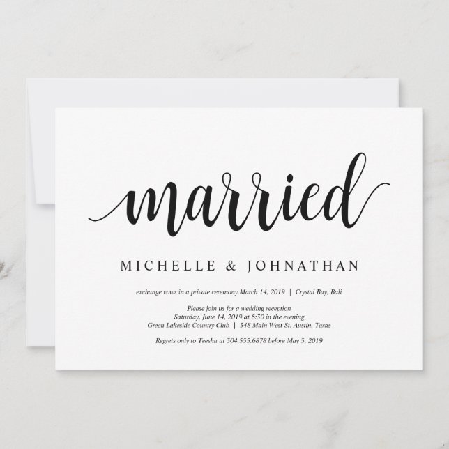 Invitation Moderne Rustique, Écriture Noire, Mariage Intime (Devant)