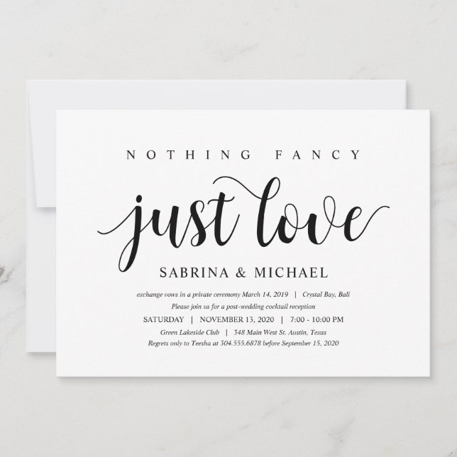 Invitation Moderne Rustique, Écriture Noire, Mariage Intime (Devant)