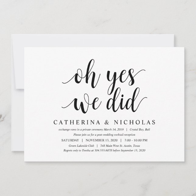 Invitation Moderne Rustique, Écriture Noire, Mariage Intime (Devant)