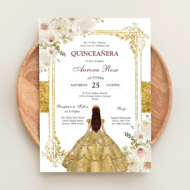 Invitation Moderne Rustique Florale pour Quinceane (Créateur téléchargé)