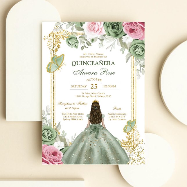 Invitation Moderne Rustique Florale pour Quinceane (Créateur téléchargé)