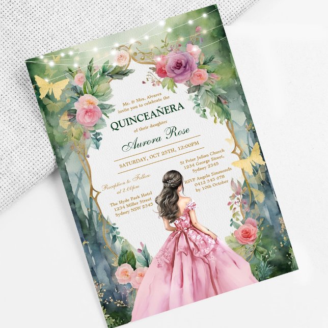 Invitation moderne rustique florale pour Quinceane (Créateur téléchargé)
