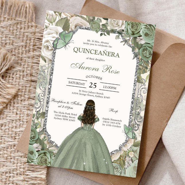 Invitation moderne rustique florale pour Quinceane (Créateur téléchargé)