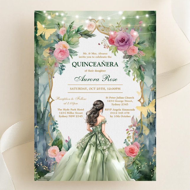 Invitation moderne rustique florale pour Quinceane (Créateur téléchargé)