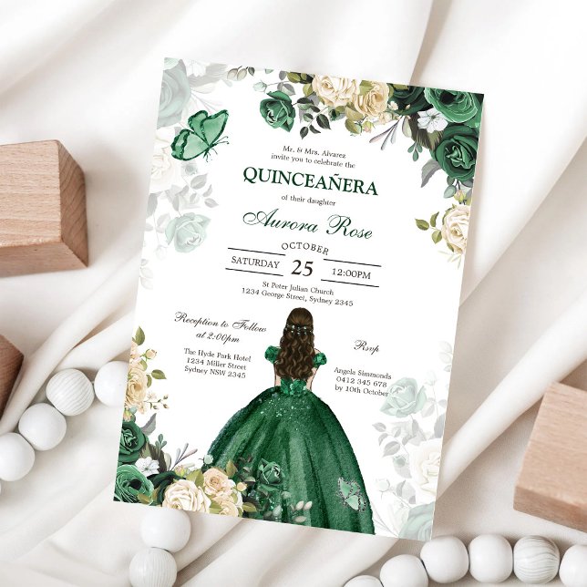 Invitation moderne rustique florale pour Quinceane (Créateur téléchargé)