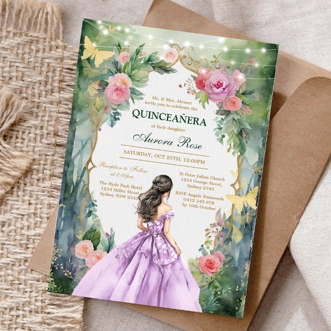 Invitation Moderne Rustique Florale pour Quinceane (Créateur téléchargé)