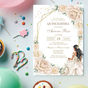 Invitation moderne rustique florale pour Quinceane