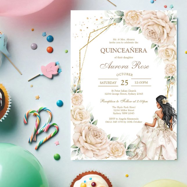 Invitation moderne rustique florale pour Quinceane (Créateur téléchargé)