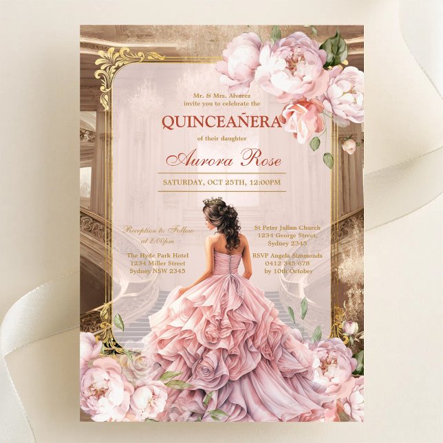 Invitation moderne rustique florale pour Quinceane (Créateur téléchargé)