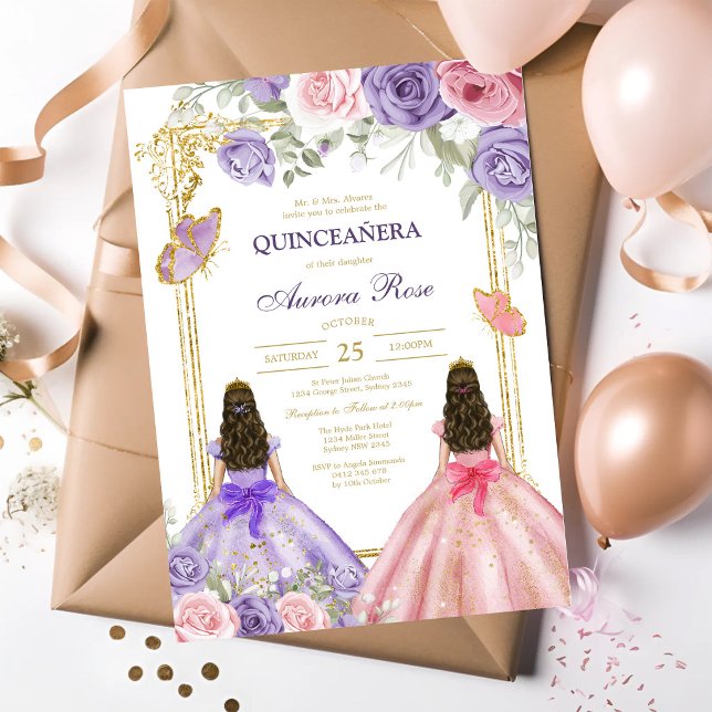 Invitation Moderne Rustique Florale pour Quinceane (Créateur téléchargé)
