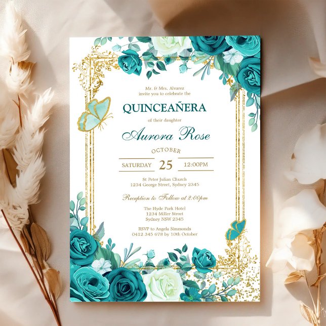 Invitation moderne rustique florale pour Quinceane (Créateur téléchargé)
