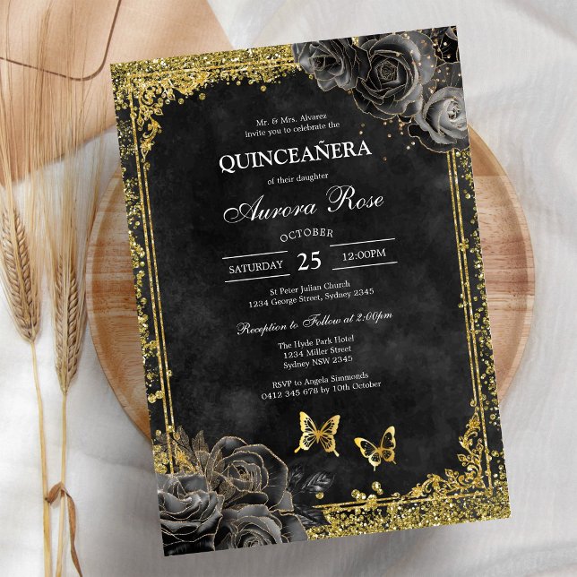 Invitation moderne rustique florale pour Quinceane (Créateur téléchargé)