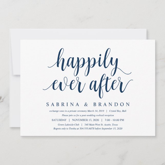 Invitation Moderne Rustique Mignon Bleu Marine, Mariage Fugit (Devant)