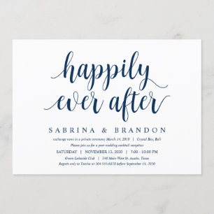 Invitation Moderne Rustique Mignon Bleu Marine, Mariage Fugit