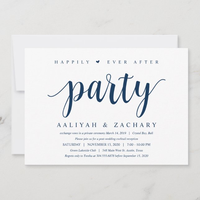 Invitation Moderne Rustique Mignon Bleu Marine, Mariage Fuite (Devant)