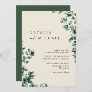 Invitation Moderne Rustique Neutre Beige + Vert Simple Mariag