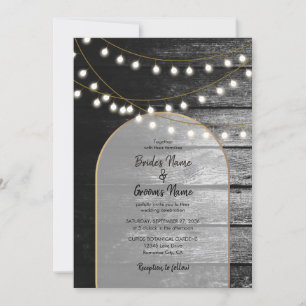 Invitation Moderne Rustique Noir Bois Lumière Arc Mariage
