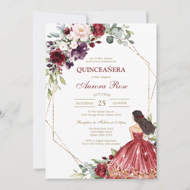 Invitation moderne rustique pour Quinceanera (Devant)