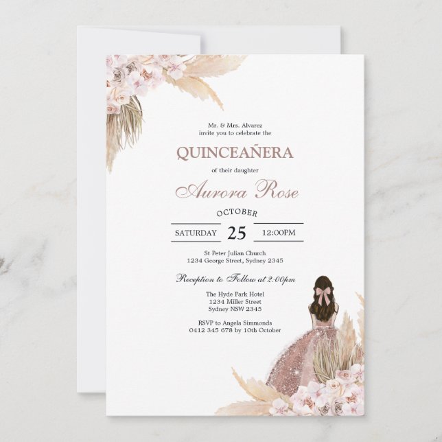 Invitation moderne rustique pour Quinceanera (Devant)