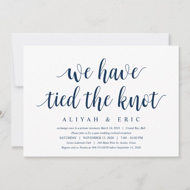Invitation Moderne Rustique Propre, Mariage en Elopement Bleu (Devant)