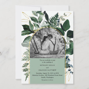 Invitation Moderne Sage Green Aquarelle Feuille photo mariage
