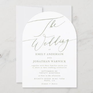 Invitation Moderne Sage Green Calligraphie Arche simple Maria