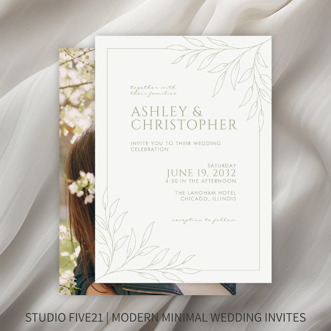 Invitation Moderne Sage Green Foliing Plan Mariage photo (Créateur téléchargé)