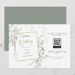 Invitation Moderne Sage Greenery Mariage QR Code RSVP Invitat