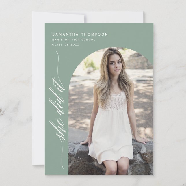 Invitation Moderne Sage Vert Elle L'A Fait Graduation Arch Ph (Devant)