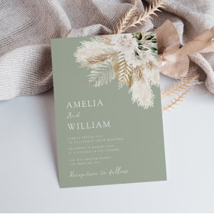 Invitation moderne sauge vert pampas herbe mariage
