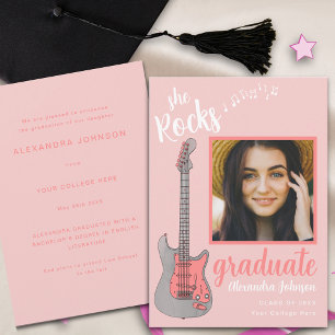 Invitation Moderne Script Gradué Photo Guitare rose