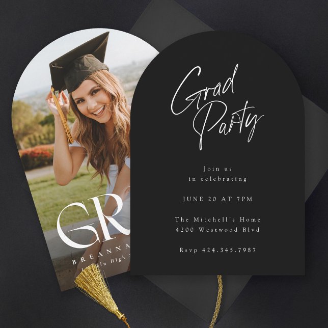 Invitation Moderne Serif Elegant Arch Photo Graduation Double (Créateur téléchargé)
